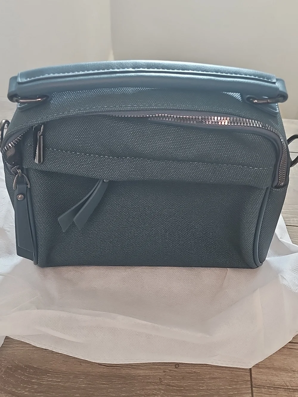 Textured Blue Crossbody Bag with Front Zip Pocket
